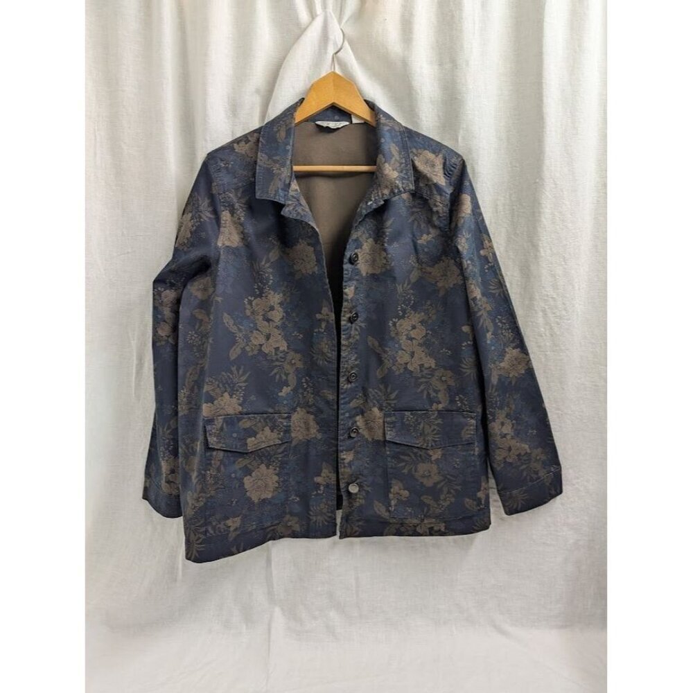Caffe Marrahesh women's large Navy and floral light button up jacket casual F8 - Picture 2 of 13